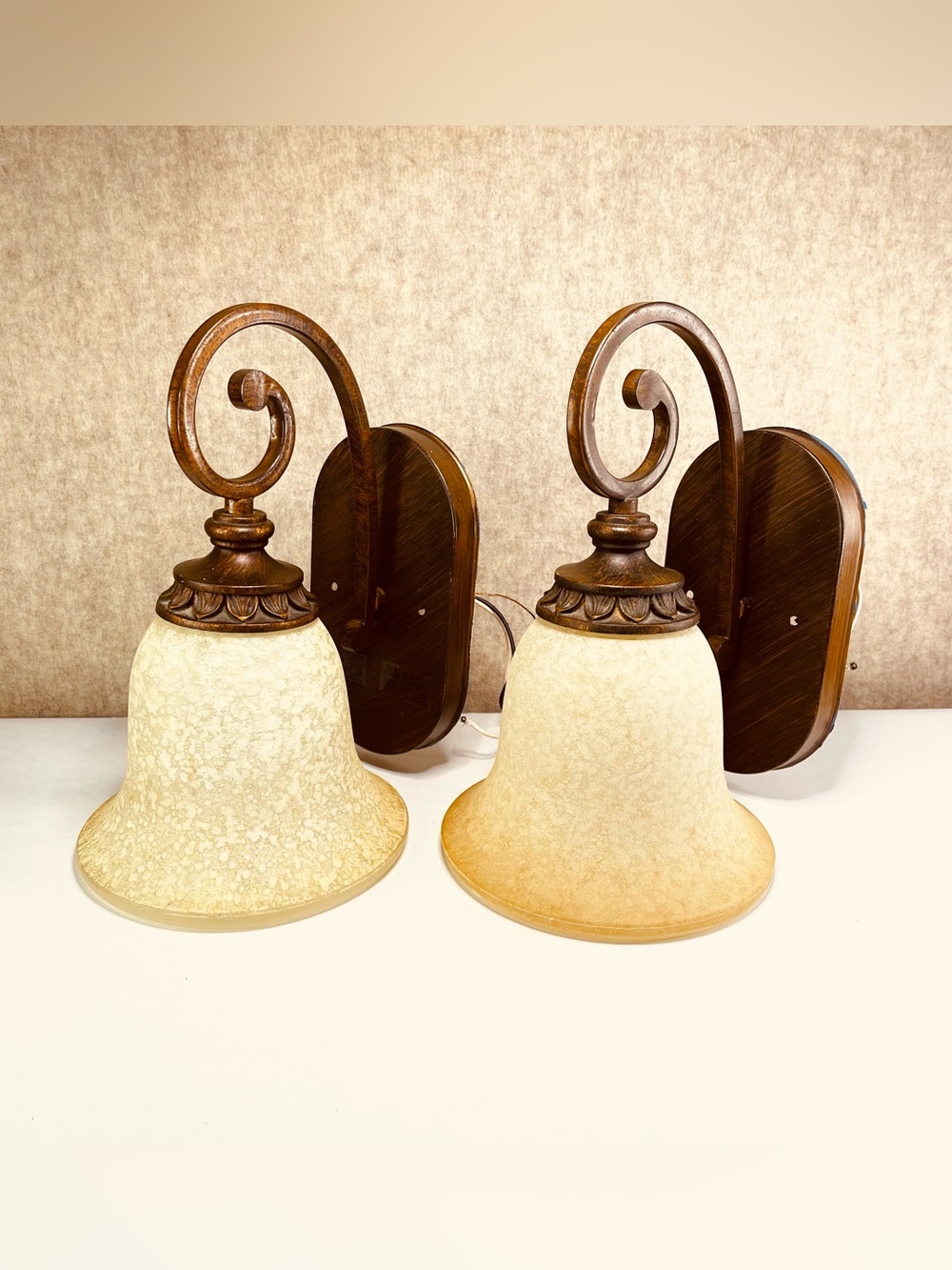 Wall Sconce Colonial Pair Frosted Glass Heavy Metal Medium Height Hard Wire Only